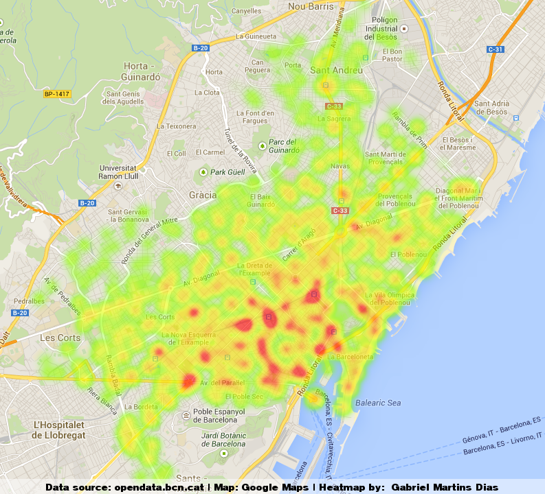 Heatmap - Usage of Bicing stations in Barcelona